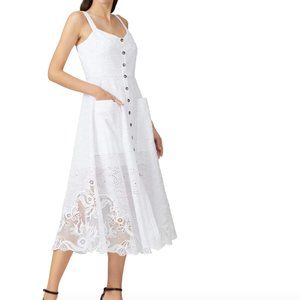 SALONI White Eyelet Button-Front Midi Dress